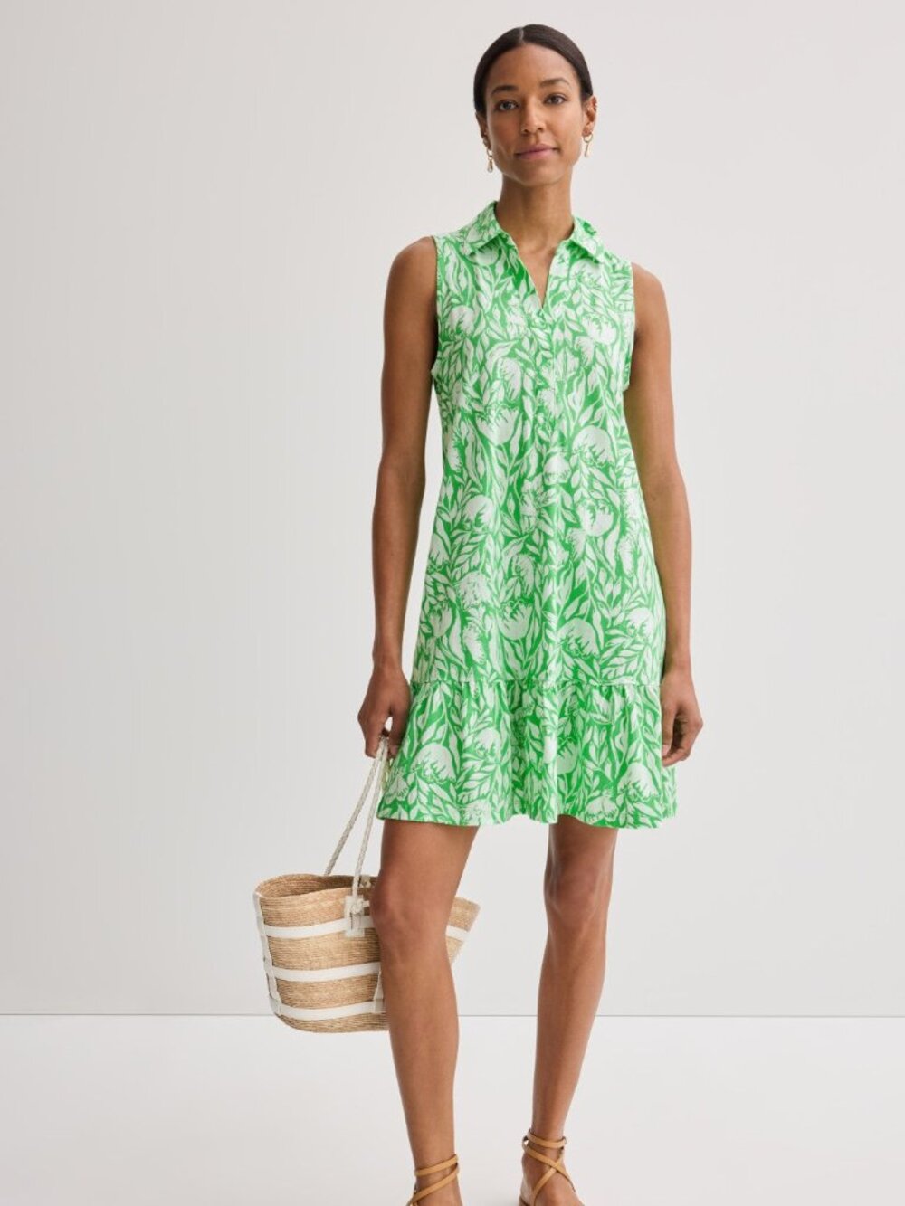 Lilly Pulitzer Riegan Green Floral Ruffle Hem Collared Dress Women's size XL